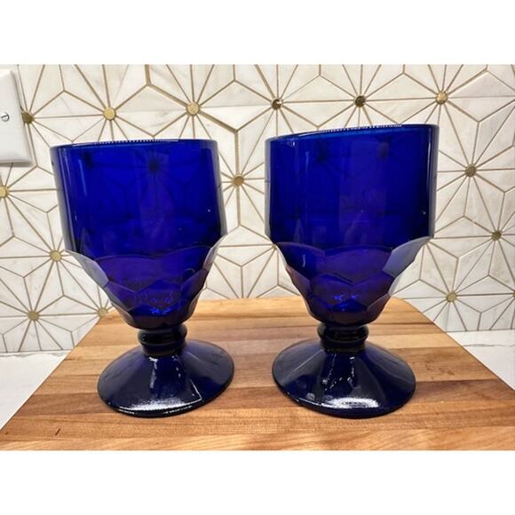Vintage Viking Georgian Indigo Blue Goblets with Honeycomb Design | Set‎ of 2 - Picture 1 of 7